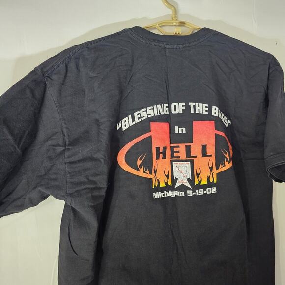 Vtg Y2K 2002 Streetwear Mens XL Bike Blessed In Hell Michigan Spell Out T-Shirt - Picture 6 of 12
